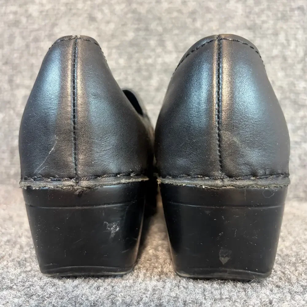 Bjorndal Black Leather Buckle Strap Clogs Wedge Comfort Mules Shoes Size 8.5